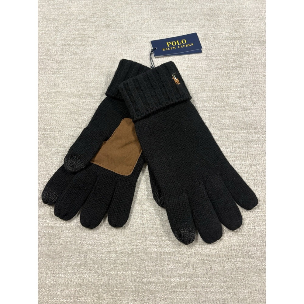 NEW Polo Ralph Lauren Wool Sheep Suede Touch Screen Gloves One Size Black